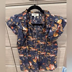 Sea Navy and Orange Floral Blouse